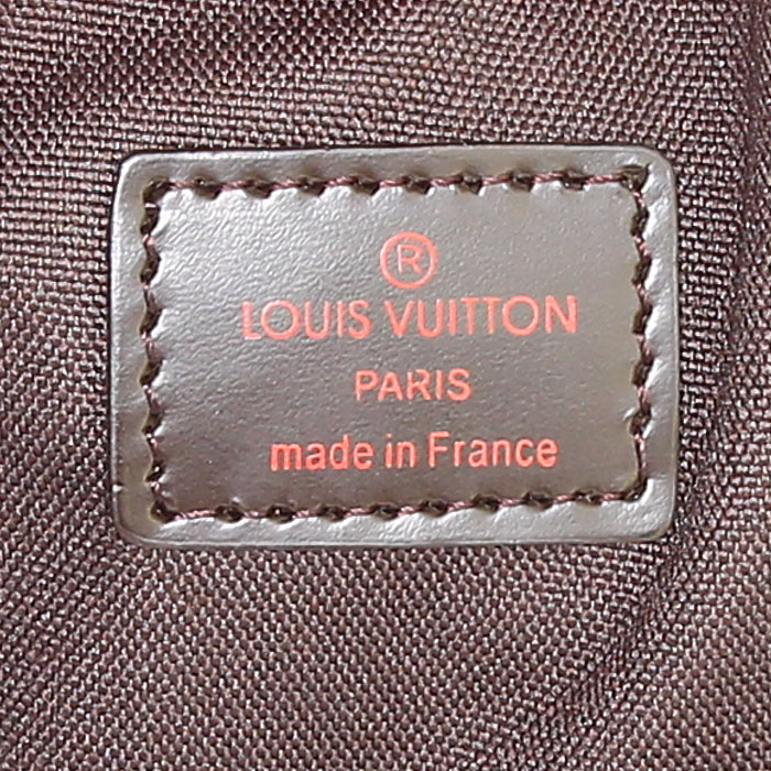 Louis Vuitton Spencer shoulder bag in ebene damier canvas and brown leather - Detail D3