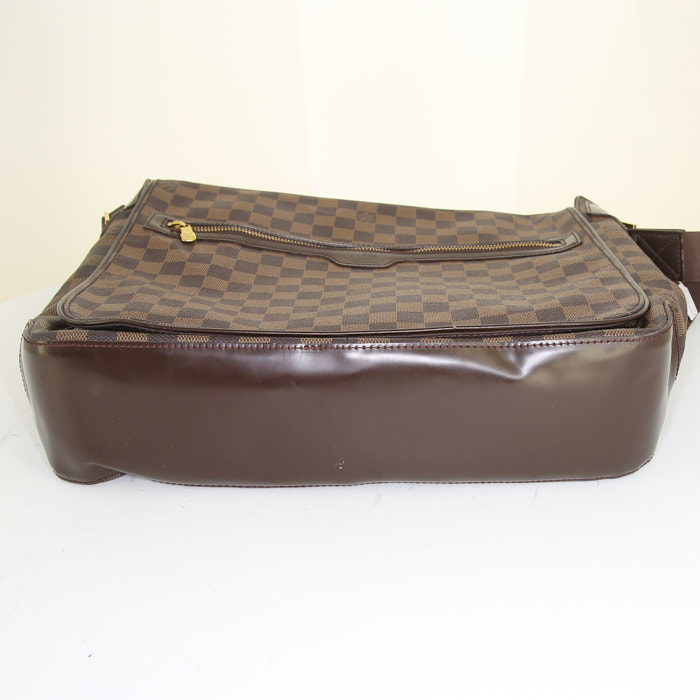 Louis Vuitton Spencer shoulder bag in ebene damier canvas and brown leather - Detail D4