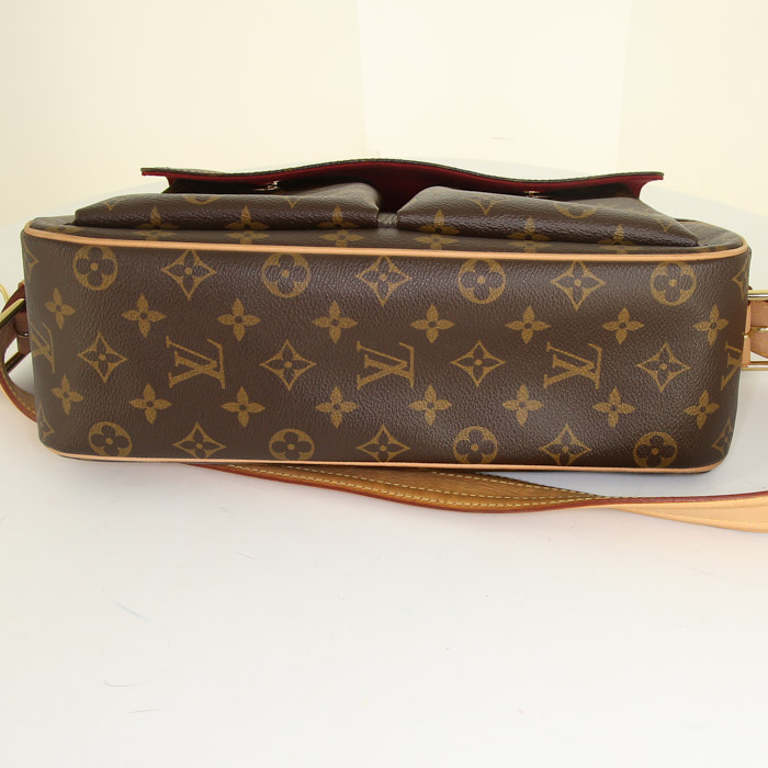 Borsa Louis Vuitton Viva-Cité modello grande in tela monogram marrone e pelle naturale - Detail D4