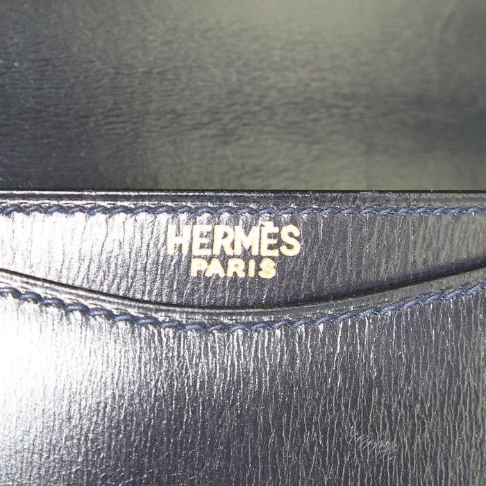 Sac porté épaule Hermès Chantilly en cuir box bleu-nuit - Detail D4