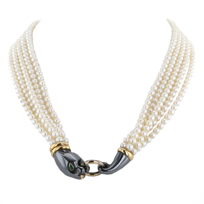 Collar época años 90 que se puede abrir Cartier Panthère en perlas,  oro amarillo y oro negro - Detail D3