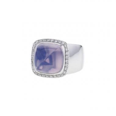Anello Fred Pain de Sucre modello medio in oro bianco,  diamanti e quarzo malva
