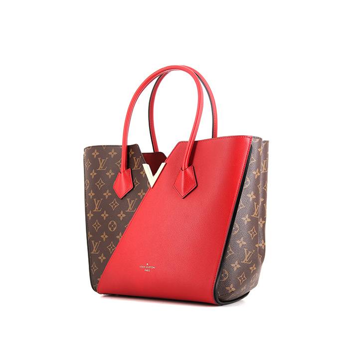 082923 Preloved Louis Vuitton Monogram and Red Leather Kimono mm Handbag DU1176 Off