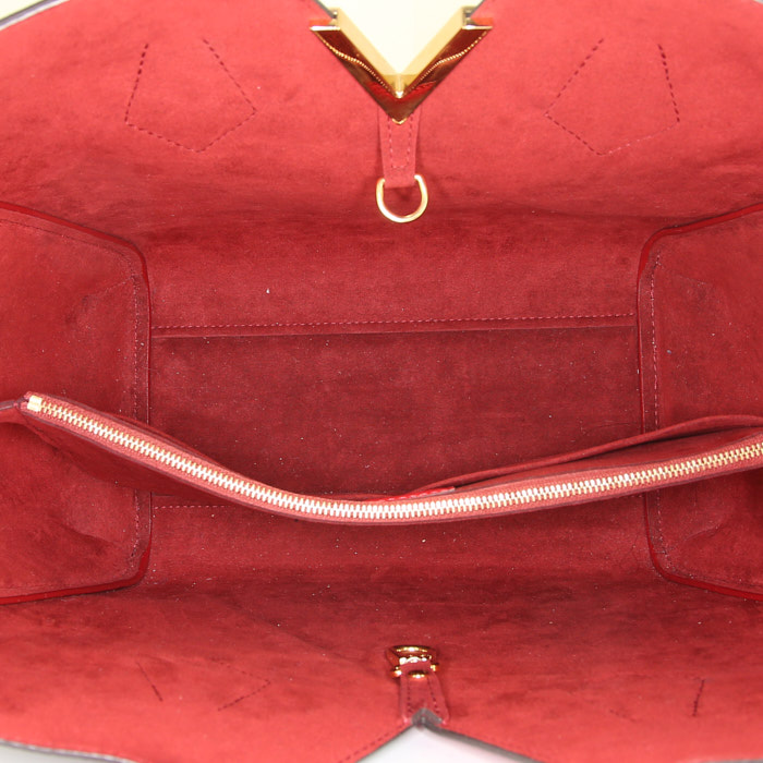 Shopping bag Louis Vuitton Kimono in pelle rossa e tela monogram marrone - Detail D2