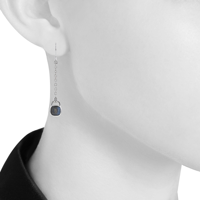 Poiray Indrani pendants earrings in white gold,  labradorite and diamonds Poiray Indrani pendants earrings in white gold,  labradorite and diamonds