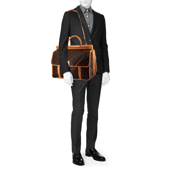 Louis Vuitton Sac de chasse weekend bag in natural leather monogram canvas - Detail D2