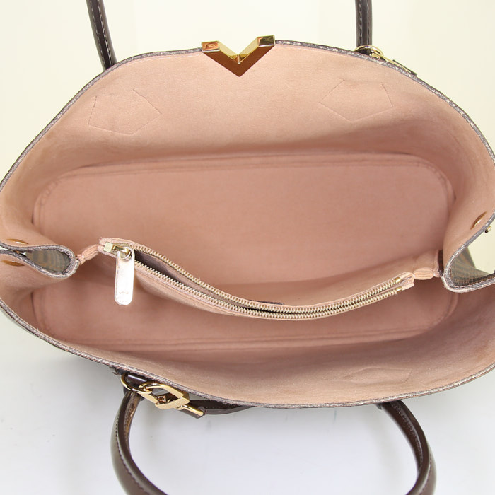Louis Vuitton Kensington shopping bag in brown damier canvas and brown leather - Detail D3
