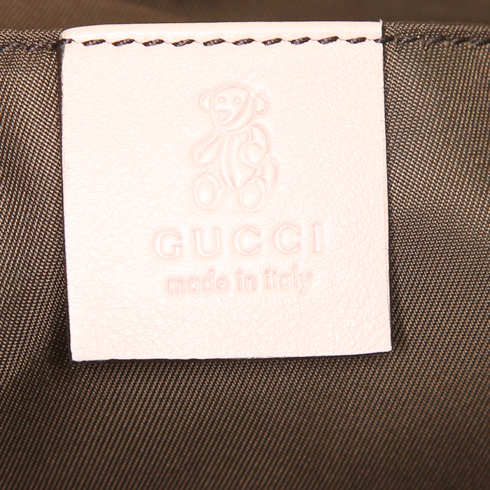 Gucci Suprême GG small model shopping bag in beige logo canvas and varnished pink leather - Detail D3
