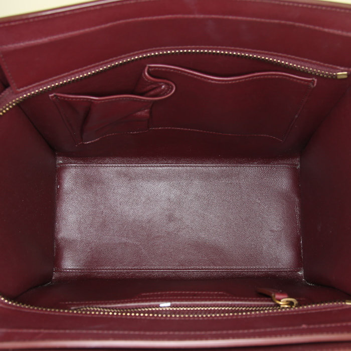 Sac à main Celine Luggage Micro petit modèle en cuir bordeaux et rouge - Detail D2