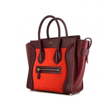 Celine Luggage small model handbag in burgundy and red leather