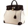 Hermes Haut à Courroies weekend bag in beige canvas and brown Barenia leather - 00pp thumbnail