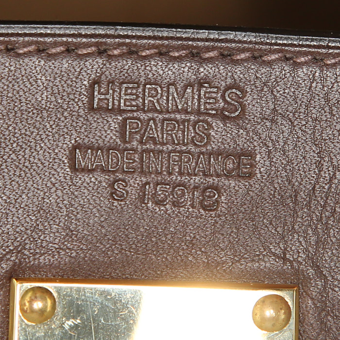 Bolso de fin de semana Hermes Haut à Courroies en lona beige y cuero Barenia marrón - Detail D3