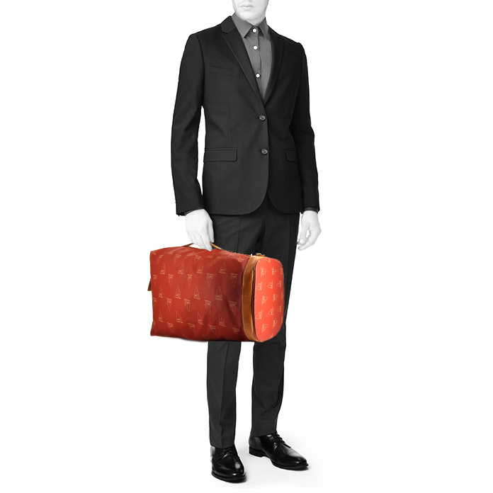 Sac Louis Vuitton America's Cup en toile monogram enduite rouge et cuir naturel - Detail D1