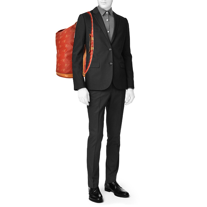 Sac Louis Vuitton America's Cup en toile monogram enduite rouge et cuir naturel - Detail D2