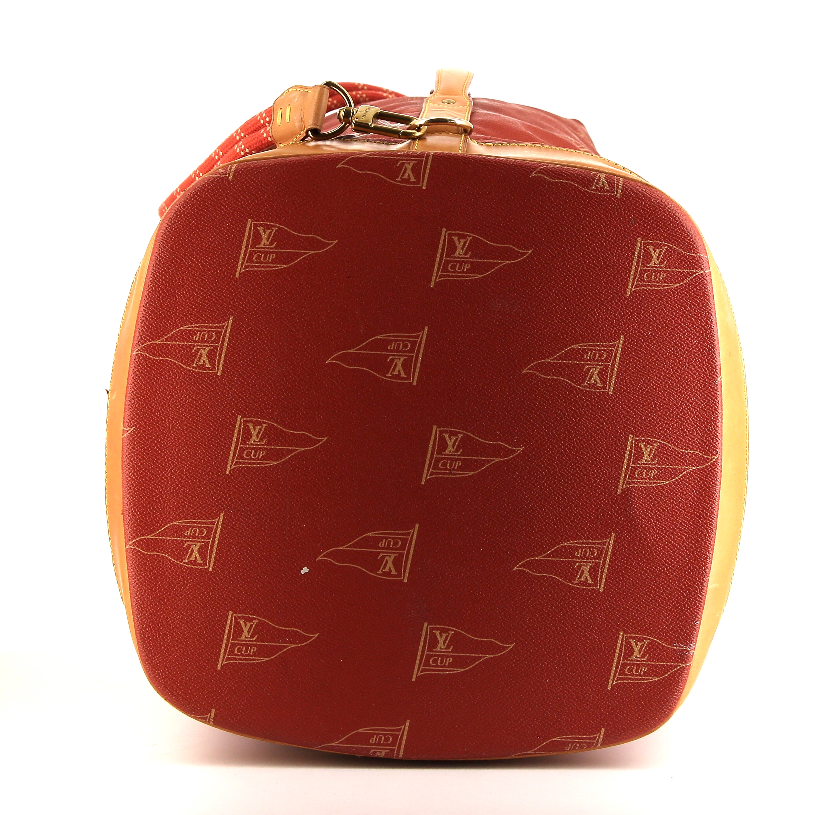 Sac Louis Vuitton America's Cup en toile monogram enduite rouge et cuir naturel - Detail D5