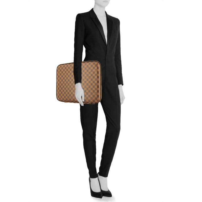 Pochette in tela a scacchi marrone - Detail D1