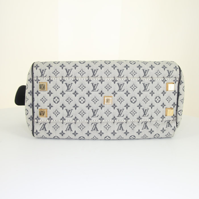 Sac à main Louis Vuitton Joséphine petit modèle en toile monogram Idylle bleu-gris et cuir bleu - Detail D4