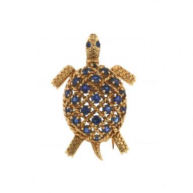 Broche "Tortue" époque années 50 Cartier en or jaune et saphirs