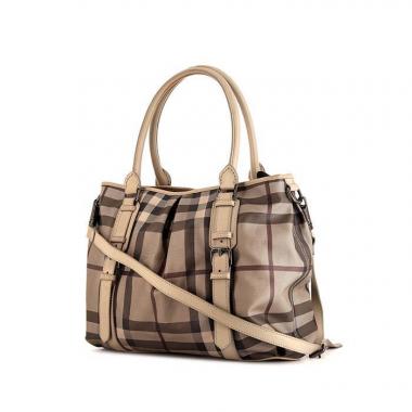 Sac à main Burberry Northfield en toile Haymarket beige et cuir beige
