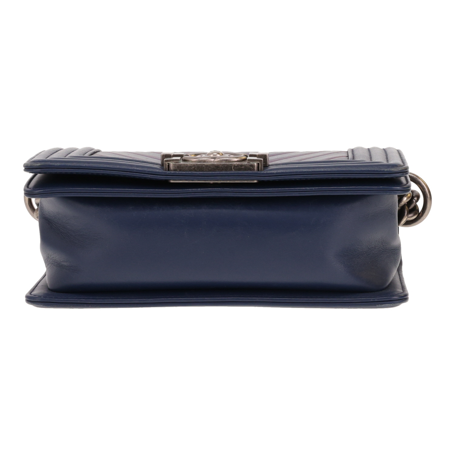 Chanel Boy small shoulder bag in blue-green and purple leather - Detail D1