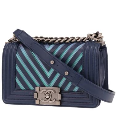 Bolso bandolera Chanel «Boy», modelo pequeño, de piel azul verdosa y morada