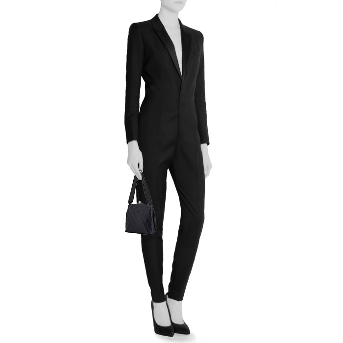 Borsetta da sera Chanel Vintage in seta blu notte - Detail D1