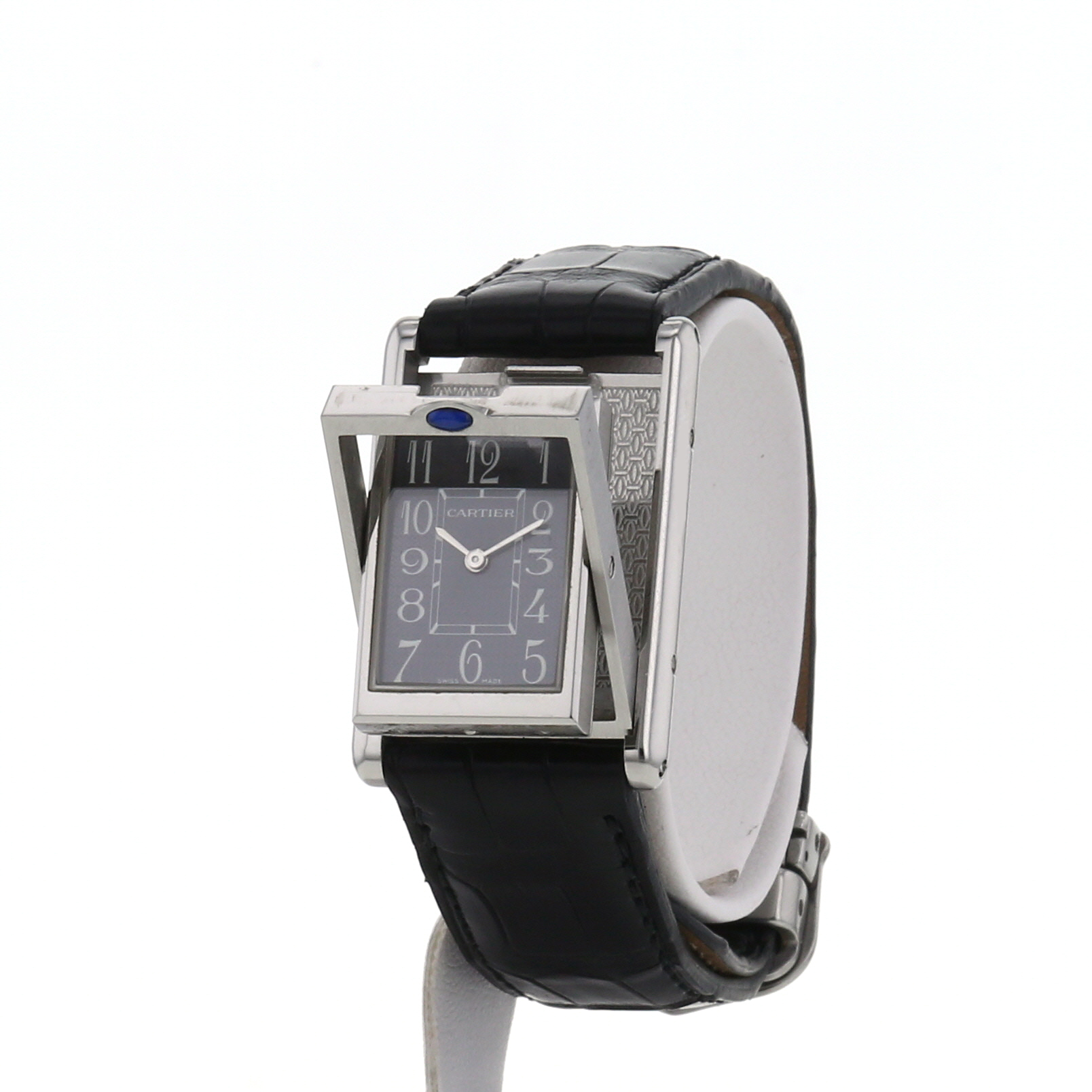 Montre Cartier Tank Basculante en acier Ref : 2405 Vers 1990 - Detail D2