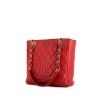 Chanel Shopping GST small model bag worn on the shoulder or carried in the hand in red quilted grained leather - 00pp thumbnail