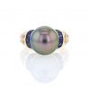 O.J. Perrin ring in yellow gold,  diamonds and sapphires and in pearl - 360 thumbnail