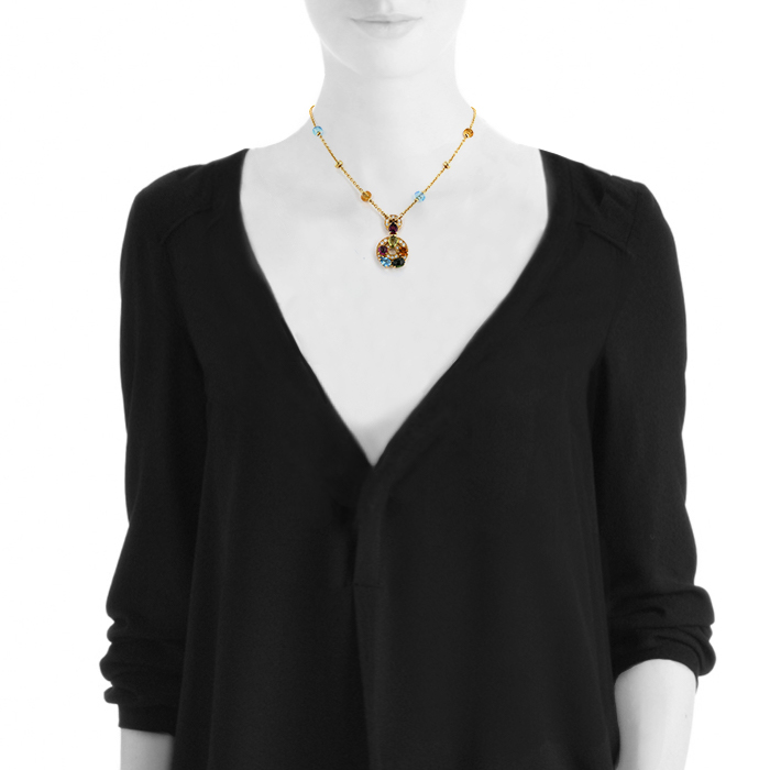 Collier Bulgari Astrale en or jaune, diamants et pierres de couleurs - Detail D1