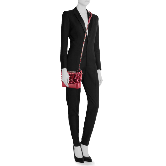 Chanel Gabrielle  small model shoulder bag in red canvas and red leather - Detail D2