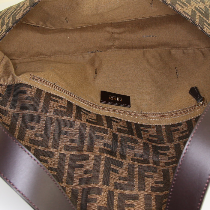 Borsa Fendi Baguette modello grande in tela monogram marrone e pelle marrone - Detail D2