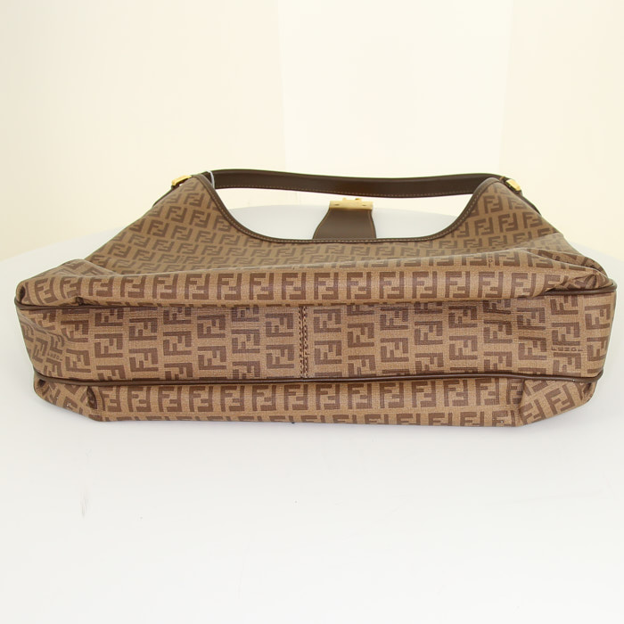 Bolso de mano Fendi Zucchino en lona Monogram marrón y cuero marrón - Detail D4