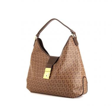 Bolso de mano Fendi Zucchino en lona Monogram marrón y cuero marrón