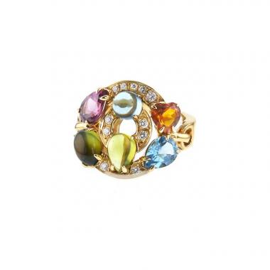 Half-articulated Bulgari Astrale ring in yellow gold,  diamonds and colored stones