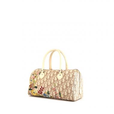 Bolso de mano Dior Vintage en lona Monogram beige y cuero blanquecino