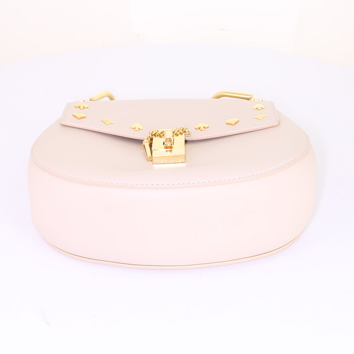 Bolso bandolera Chloé Drew en cuero beige - Detail D4