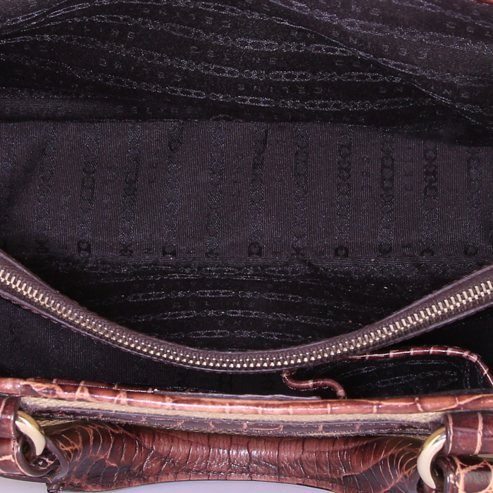 Celine Boogie handbag in beige canvas and brown leather - Detail D2