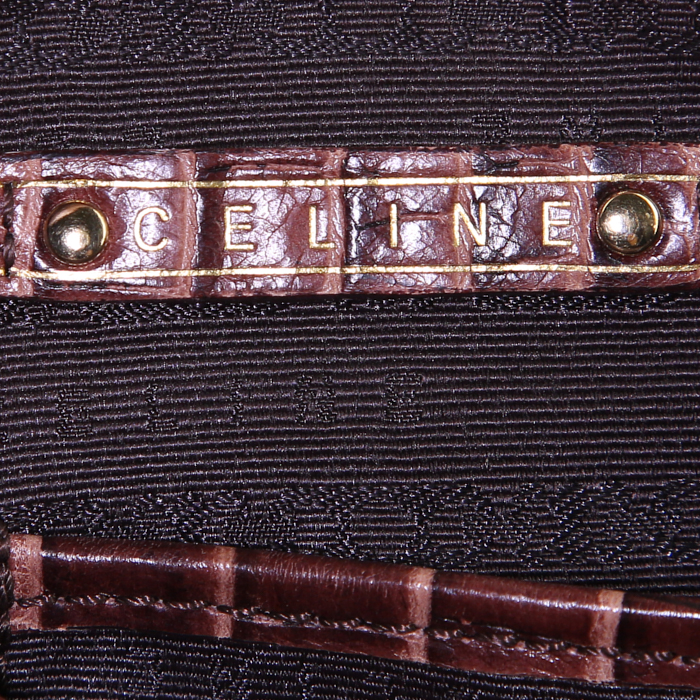 Celine Boogie handbag in beige canvas and brown leather - Detail D3
