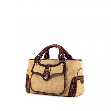 Borsa Celine Boogie in tela beige con motivo con trecce e pelle marrone