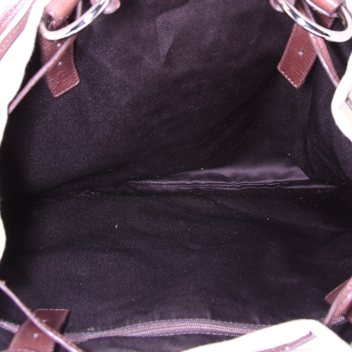 Bolso Saint Laurent en lona beige y cuero marrón - Detail D2