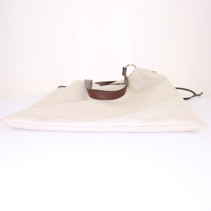 Bolso Saint Laurent en lona beige y cuero marrón - Detail D4