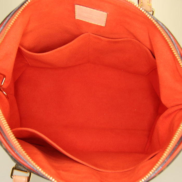 Sac à main Louis Vuitton Pallas en toile monogram marron et cuir orange - Detail D3