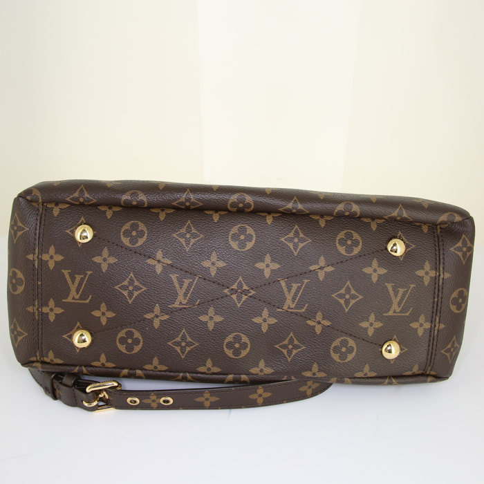 Sac à main Louis Vuitton Pallas en toile monogram marron et cuir orange - Detail D5