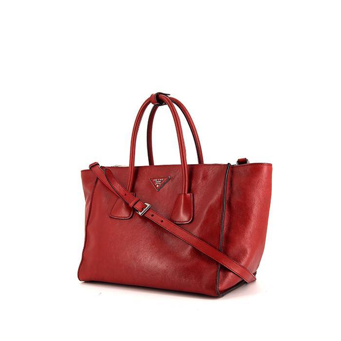 Prada Twin Zip Shoulder Bag in Red Leather