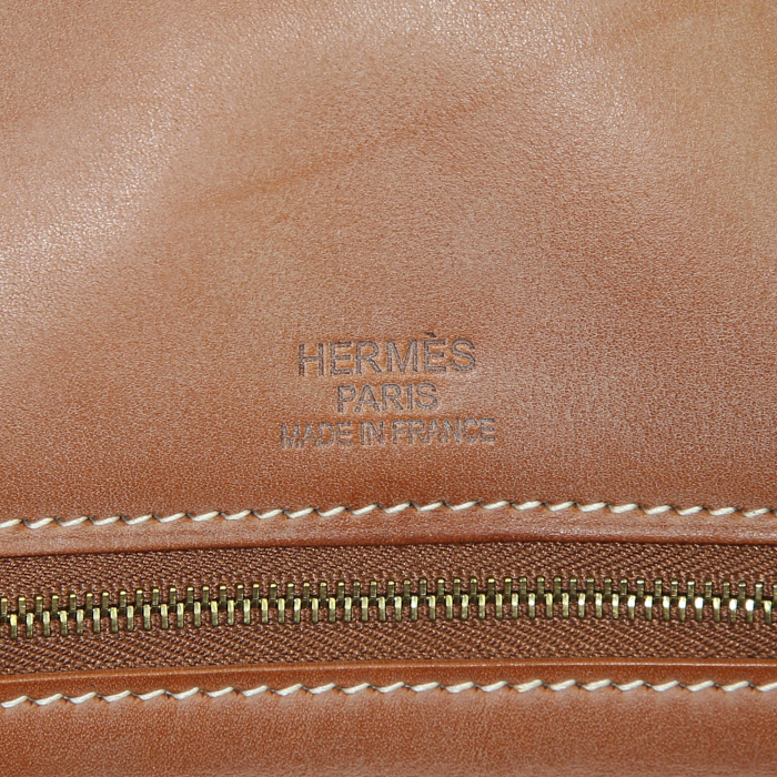 Sac à main Hermès Birkin Grizzly en cuir Barénia gold et veau doblis gold - Detail D3