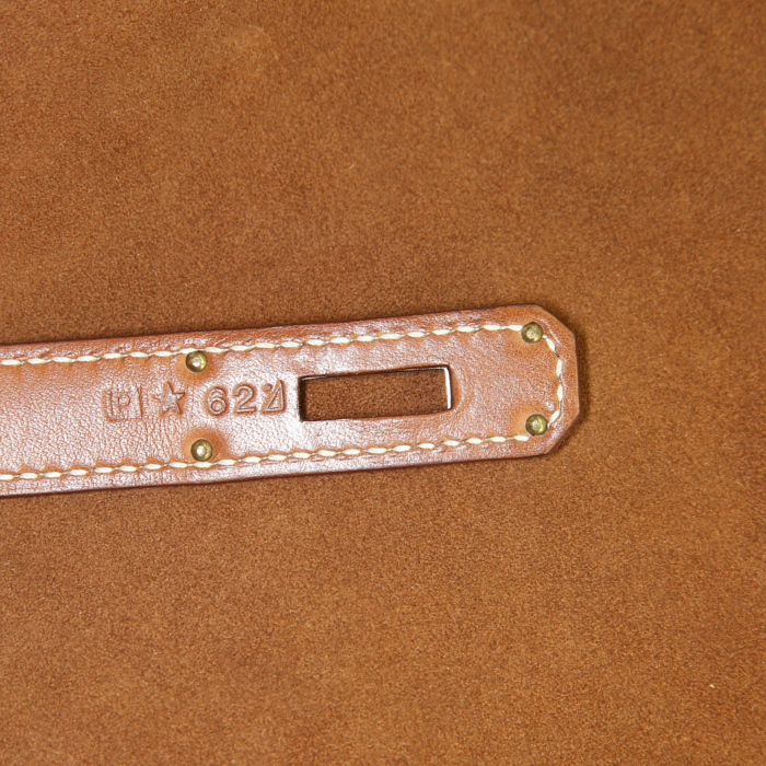 Sac à main Hermès Birkin Grizzly en cuir Barénia gold et veau doblis gold - Detail D4