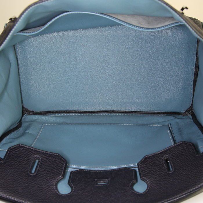 Hermès  Birkin 35 cm bag  in indigo blue togo leather  and blue jean piping - Detail D2