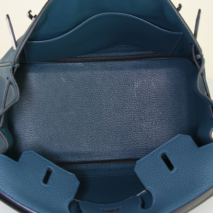 Borsa Hermes Birkin 25 cm in pelle togo Bleu Brighton - Detail D2