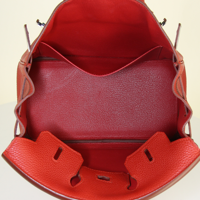 Borsa Hermes Birkin 25 cm in pelle togo rosso Vermillon - Detail D2